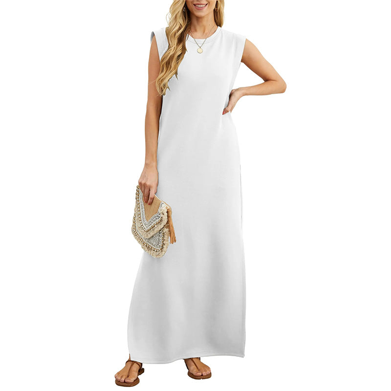 Sleeveless relaxed maxi dress in white