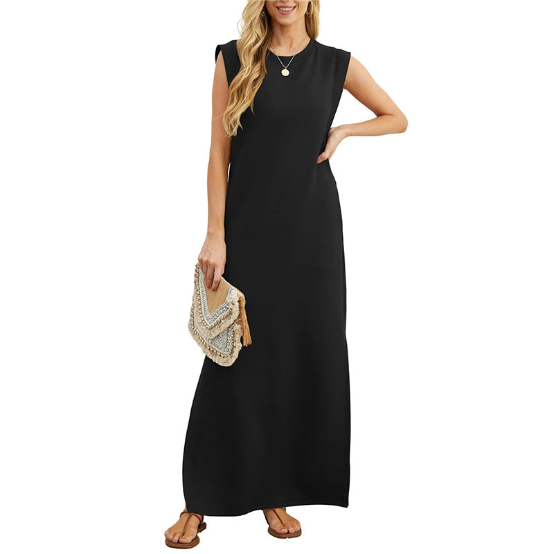 Sleeveless relaxed maxi dress in black