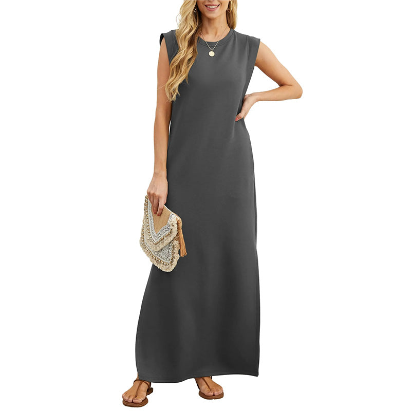 Sleeveless relaxed maxi dress in grey