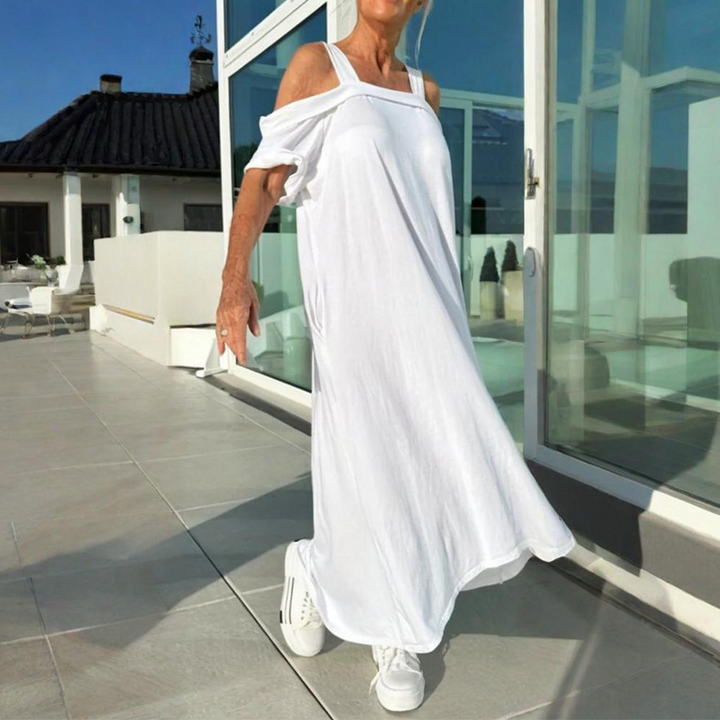 Off-Shoulder Side Slit Maxi Dress - White