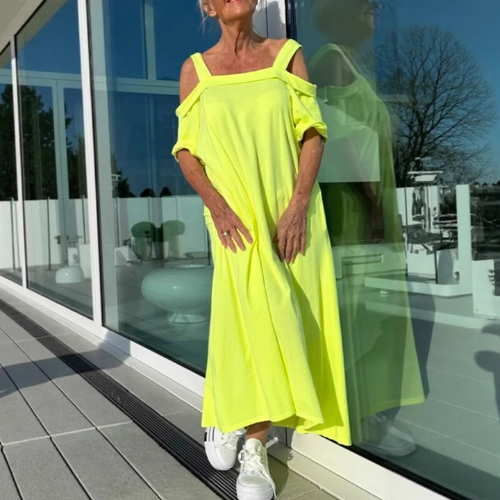 Off-Shoulder Side Slit Maxi Dress - Yellow