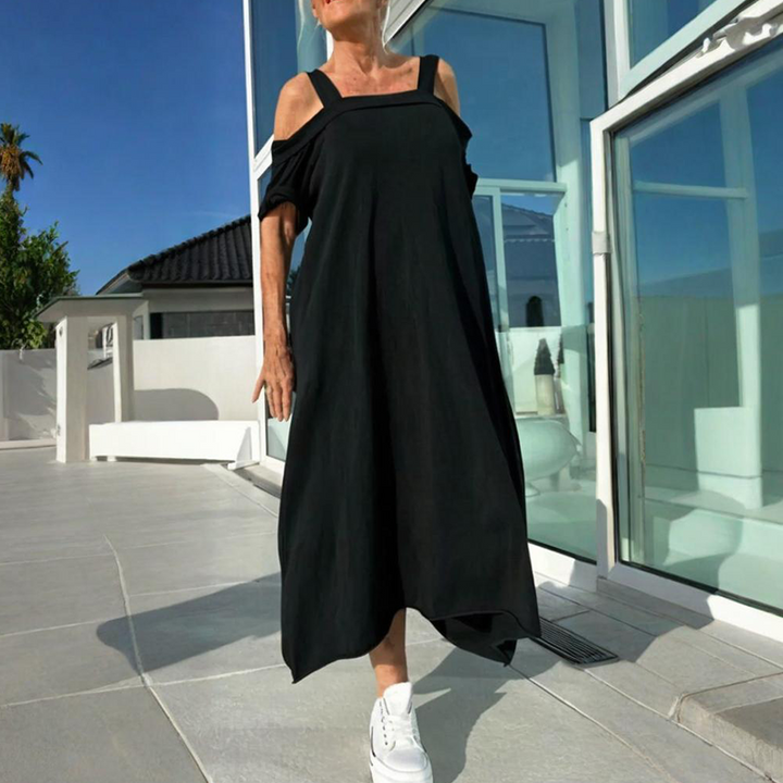 Off-Shoulder Side Slit Maxi Dress - Black