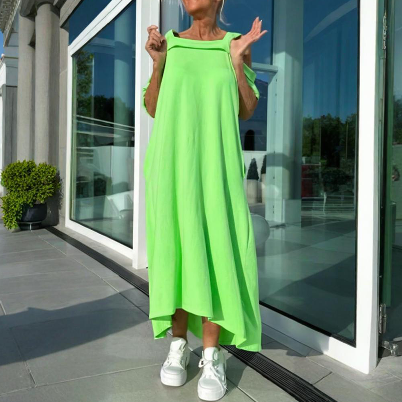 Off-Shoulder Side Slit Maxi Dress - Green