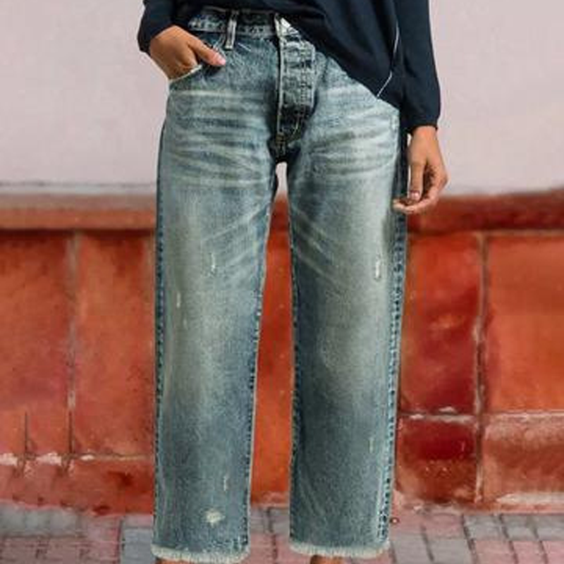 Women's retro straight leg cropped jeans medium blue