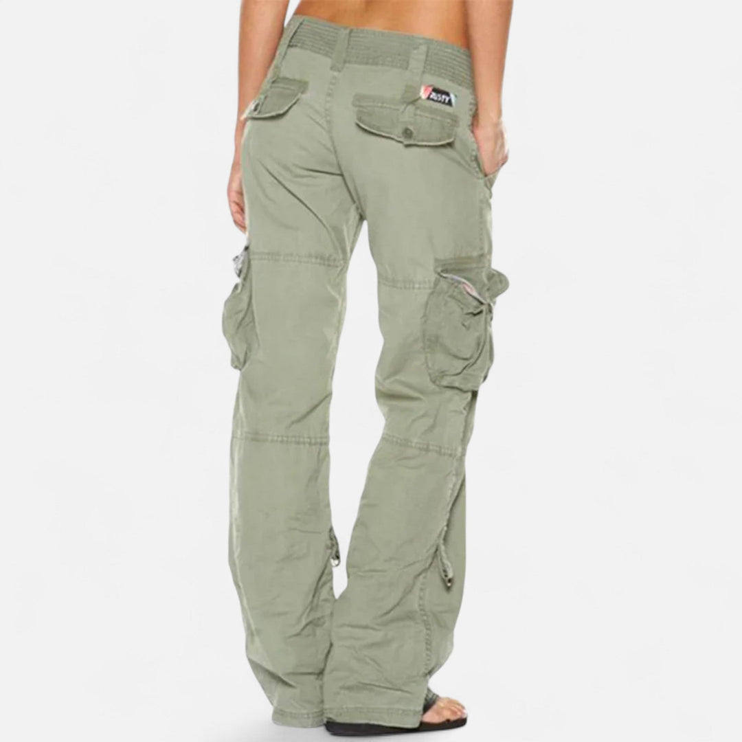 Straight-leg cargo pants for women in light green