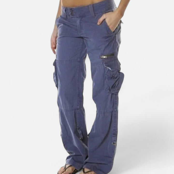 Straight-leg cargo pants for women in navy blue