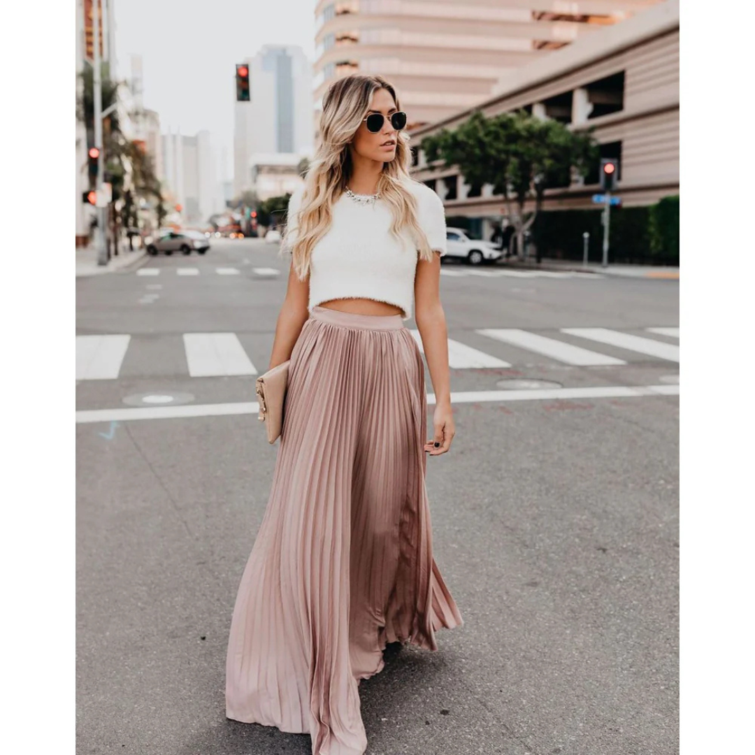 Thessamine high waist pleated maxi skirt in pink