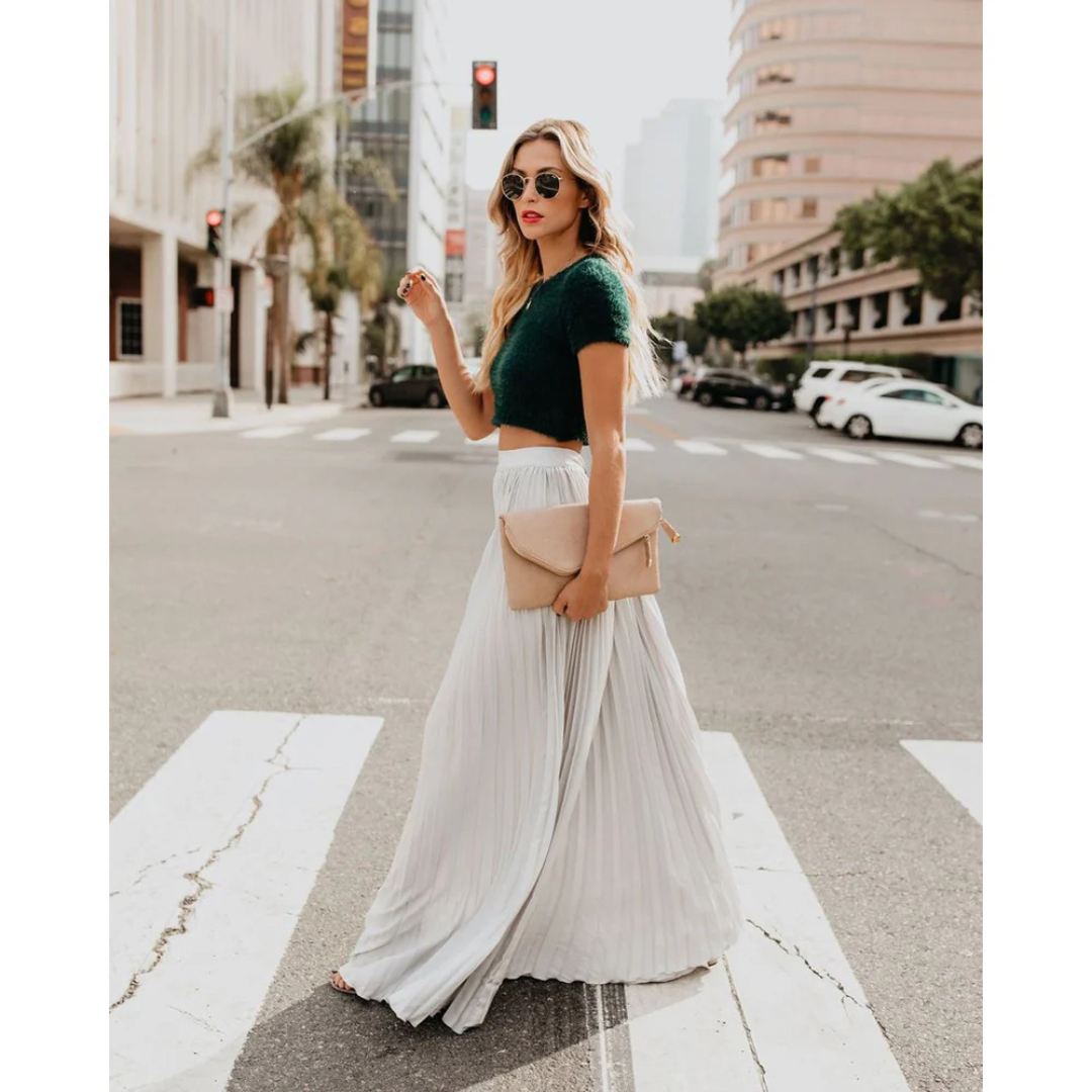 Thessamine high waist pleated maxi skirt in white