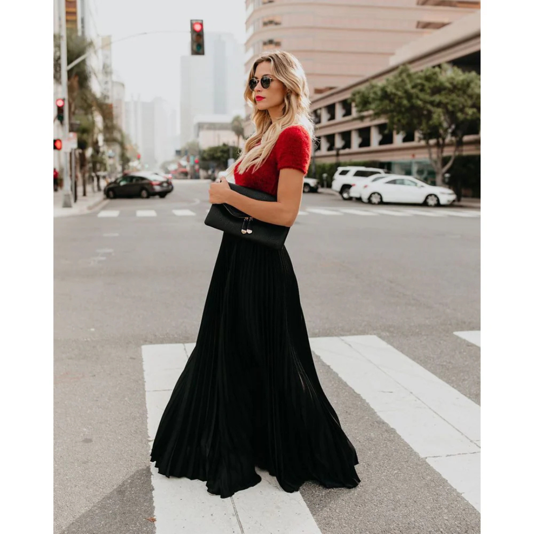 Thessamine high waist pleated maxi skirt in black