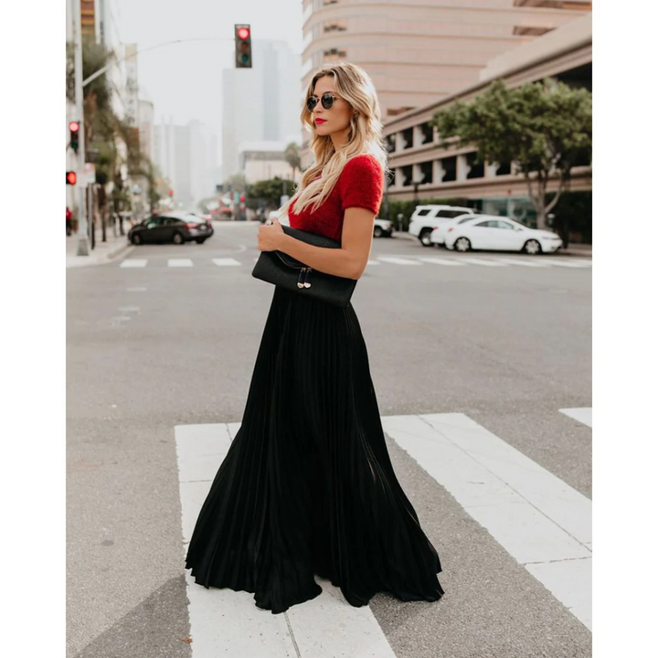 Thessamine high waist pleated maxi skirt in black