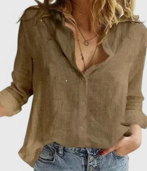 Linen Button-Down Shirt - Brown