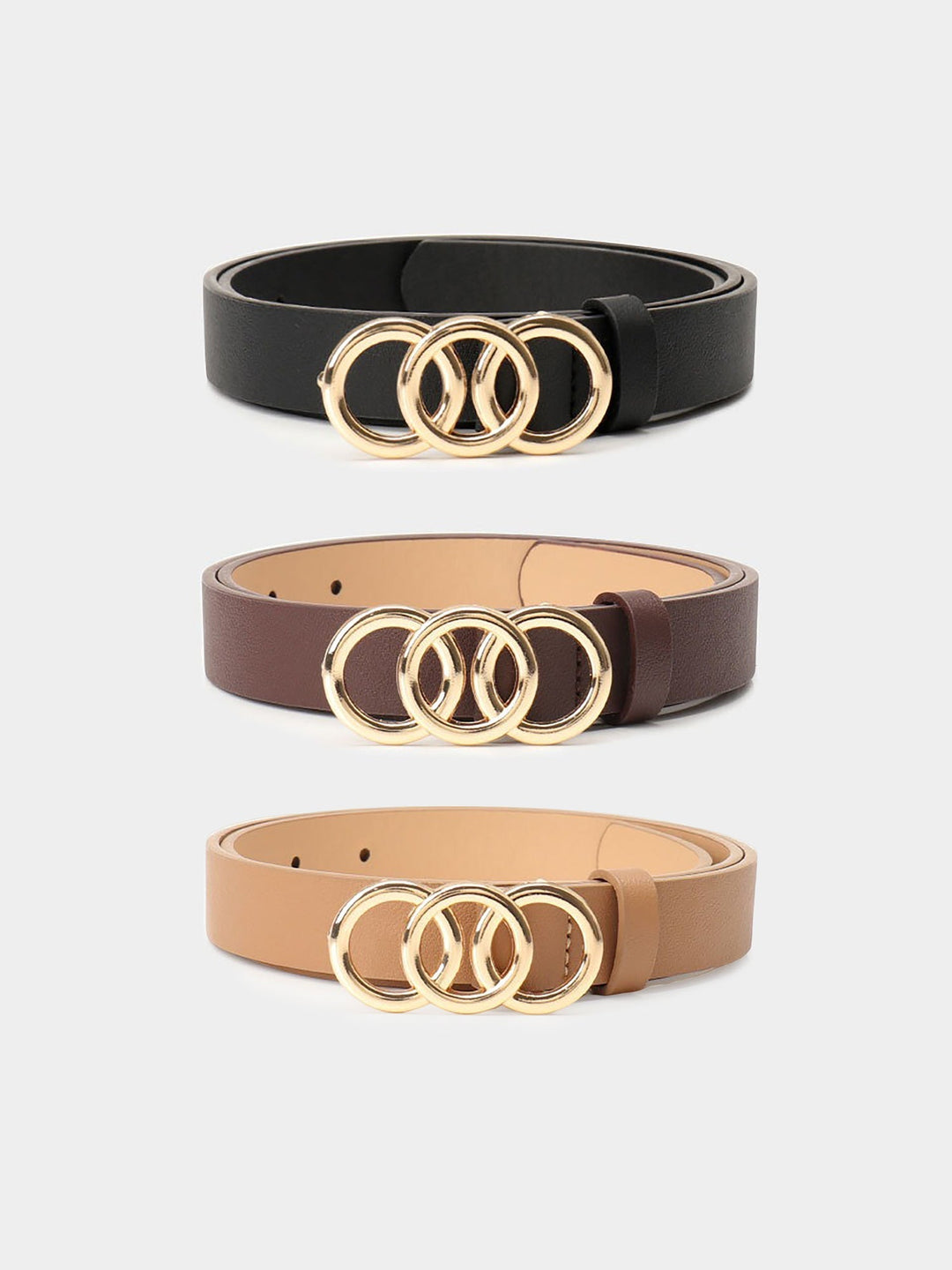 Women's 3-piece slim waist belt set in khaki