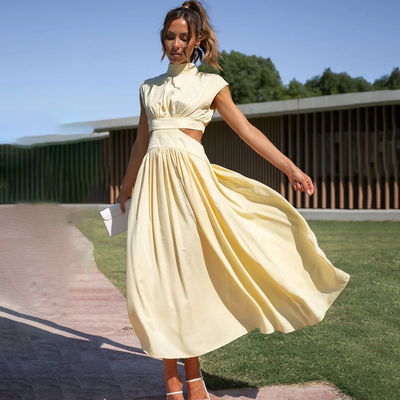 Halter Neck Summer Dress - Yellow