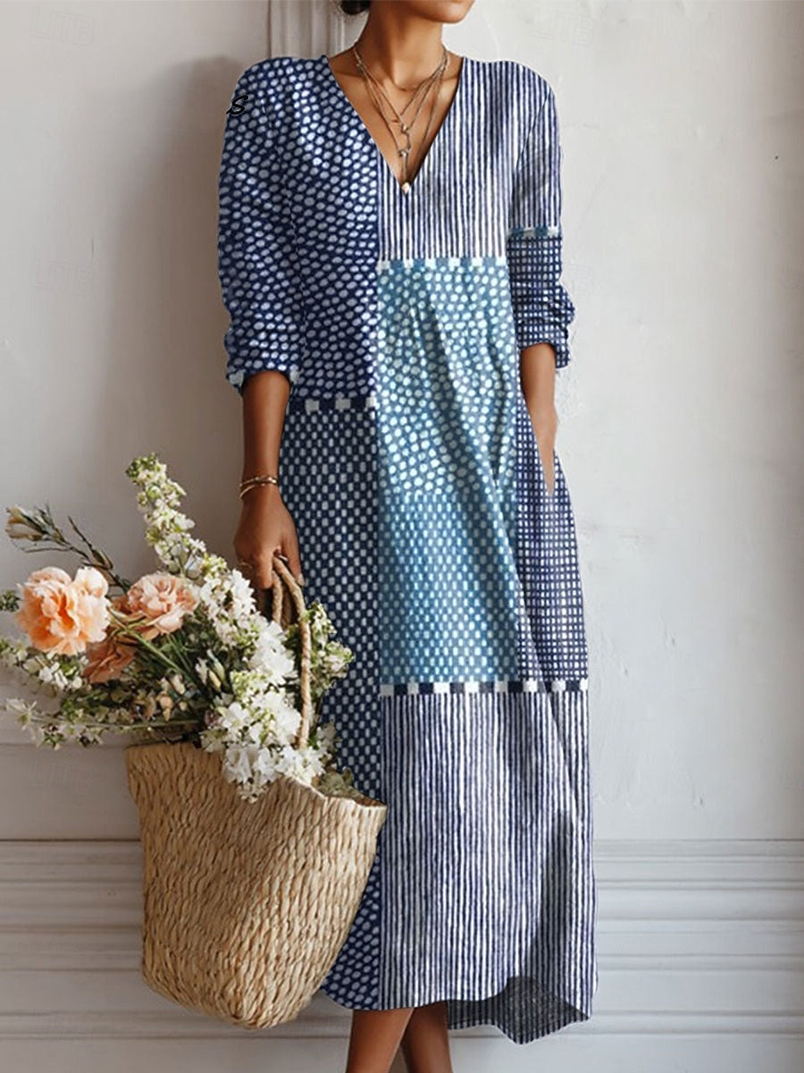 Women's blue soft drape pocket midi dress