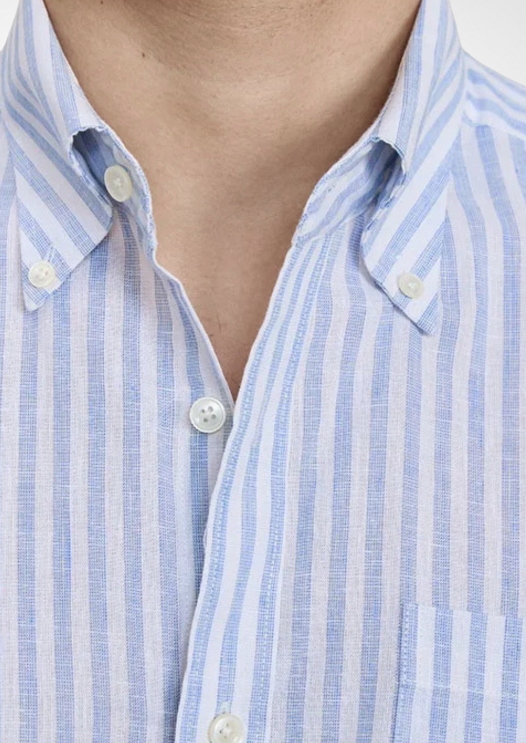 Light Blue Striped Portofino Coastal Linen Shirt