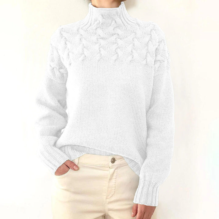 Women's white fine knit turtleneck sweater