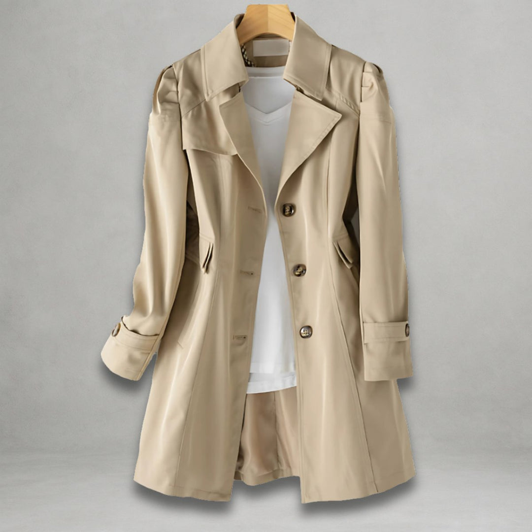 Women's Single-Breasted Notch Lapel Trench Coat - Khaki