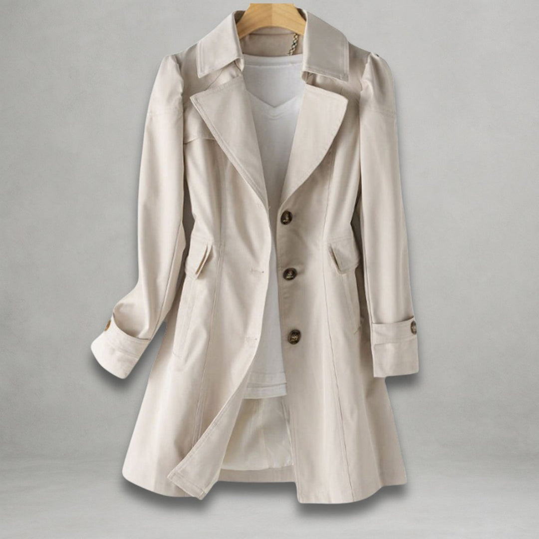 Women's Single-Breasted Notch Lapel Trench Coat - Beige