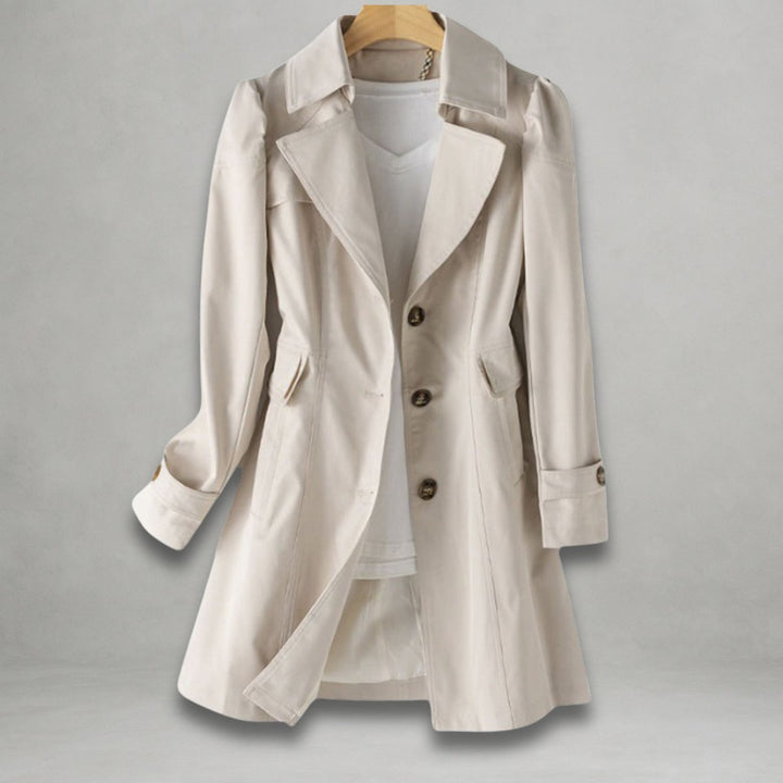 Women's Single-Breasted Notch Lapel Trench Coat - Beige