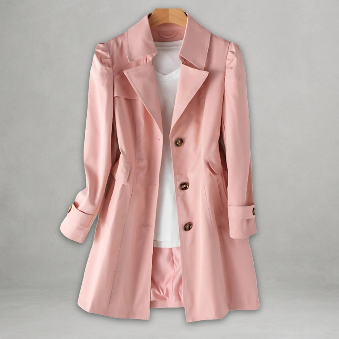 Women's Single-Breasted Notch Lapel Trench Coat - Pink