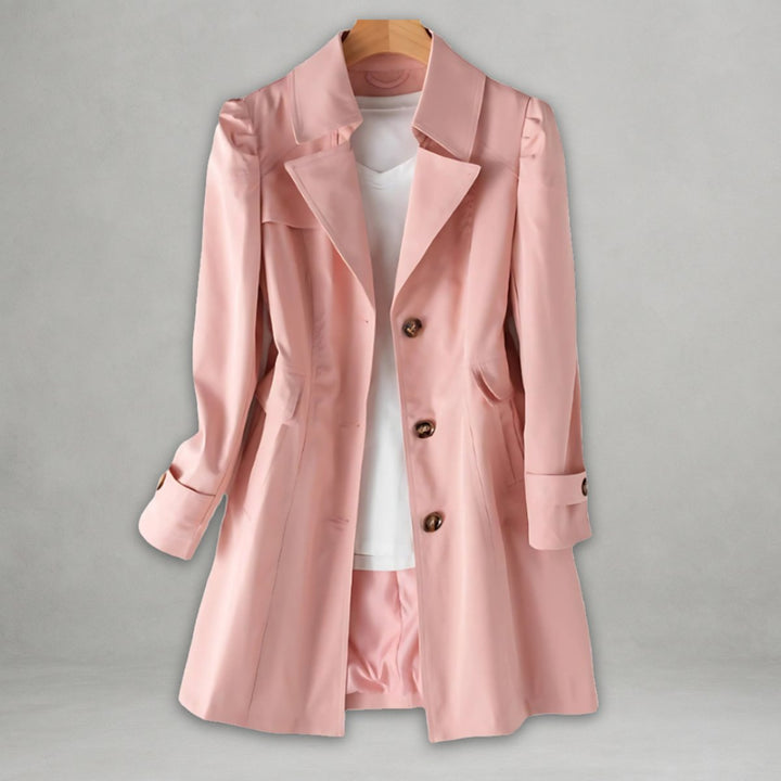 Women's Single-Breasted Notch Lapel Trench Coat - Pink