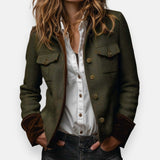 Women's Herringbone Tweed Military Jacket with Gold Buttons