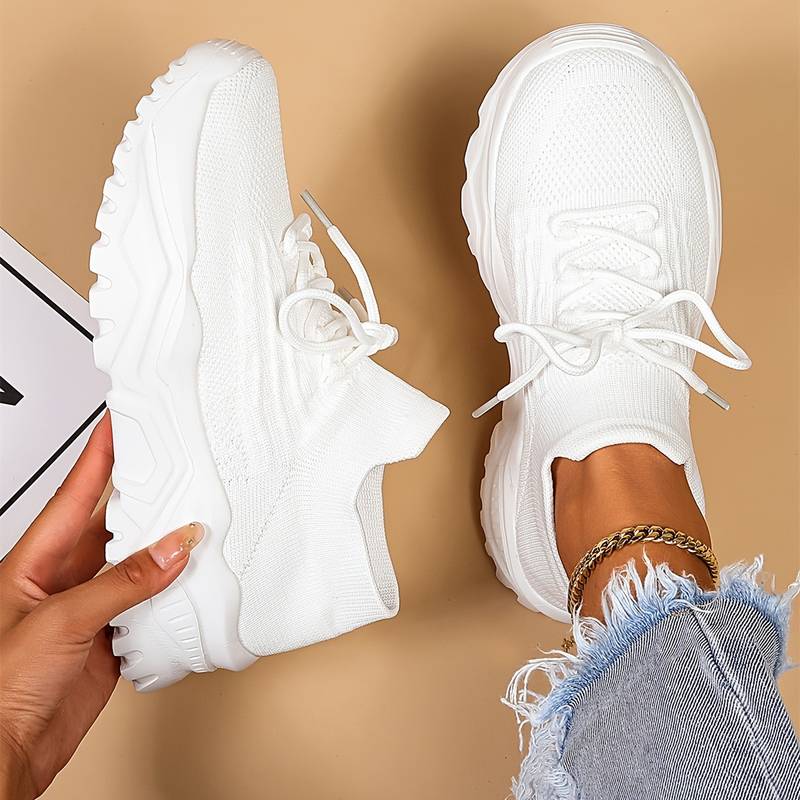 White lace up sock collar chunky platform sneakers