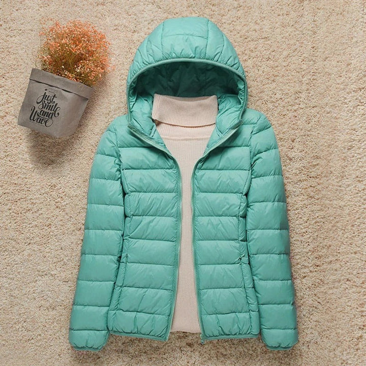 Women's Hooded Packable Puffer Jacket - Turquoise