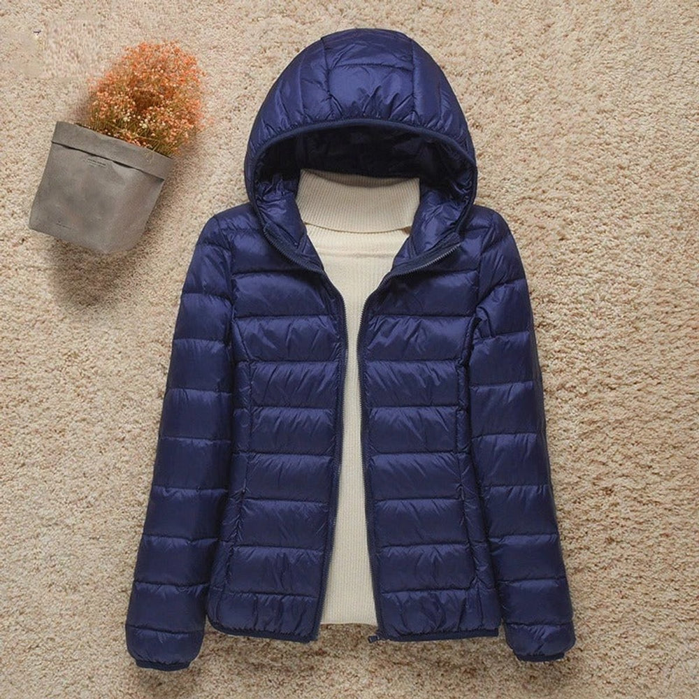 Women's Hooded Packable Puffer Jacket - Navy Blue