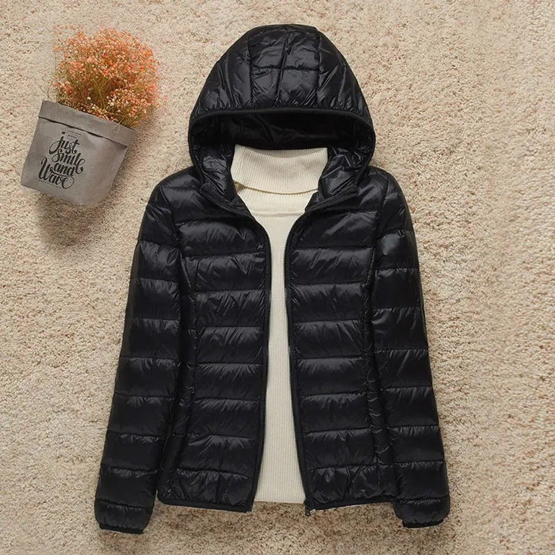 Women's Hooded Packable Puffer Jacket - Black