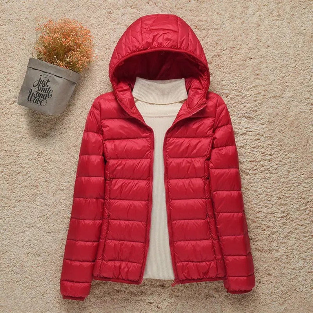 Women's Hooded Packable Puffer Jacket - Red
