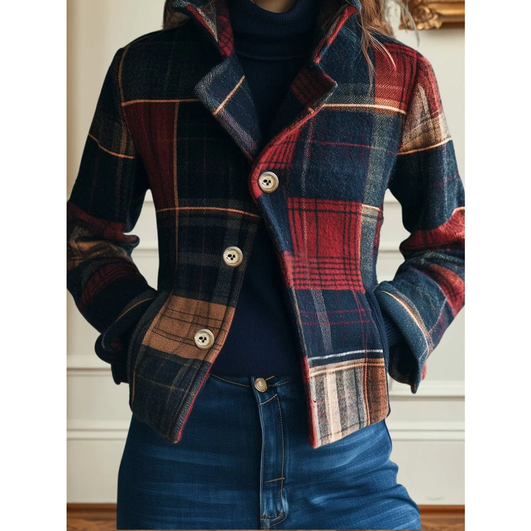 Women's Cropped Plaid Patchwork Jacket - Multicolour