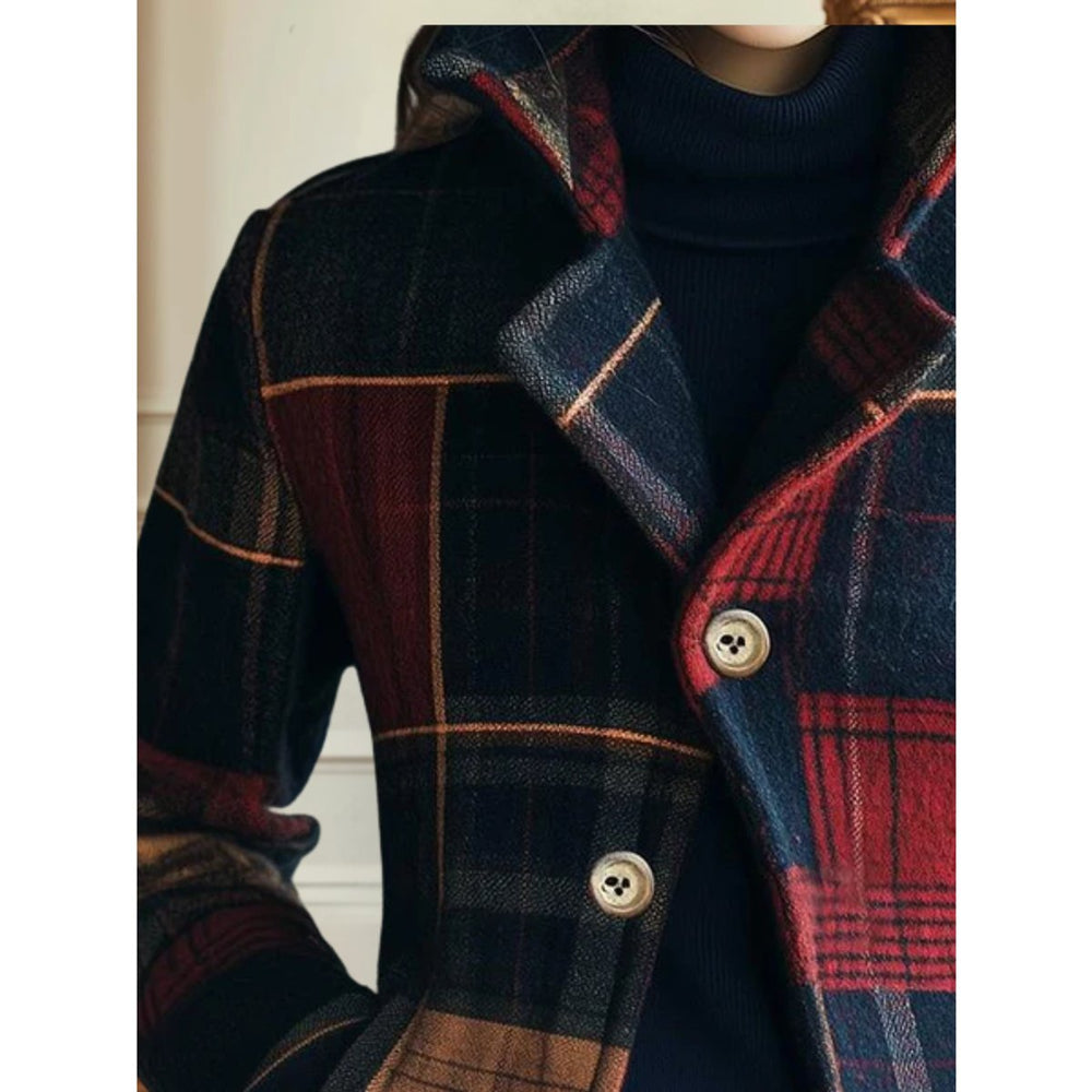 Women's Cropped Plaid Patchwork Jacket - detail