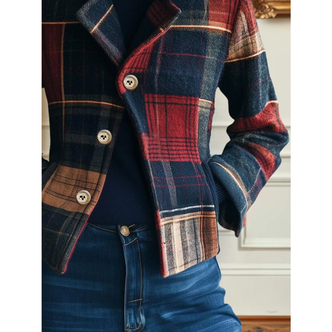Women's Cropped Plaid Patchwork Jacket - back