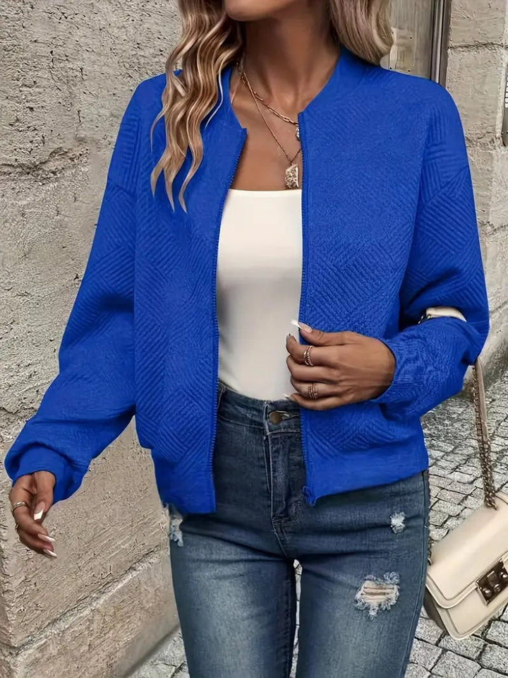 Women's Quilted Zip-Up Cropped Bomber Jacket - Blue