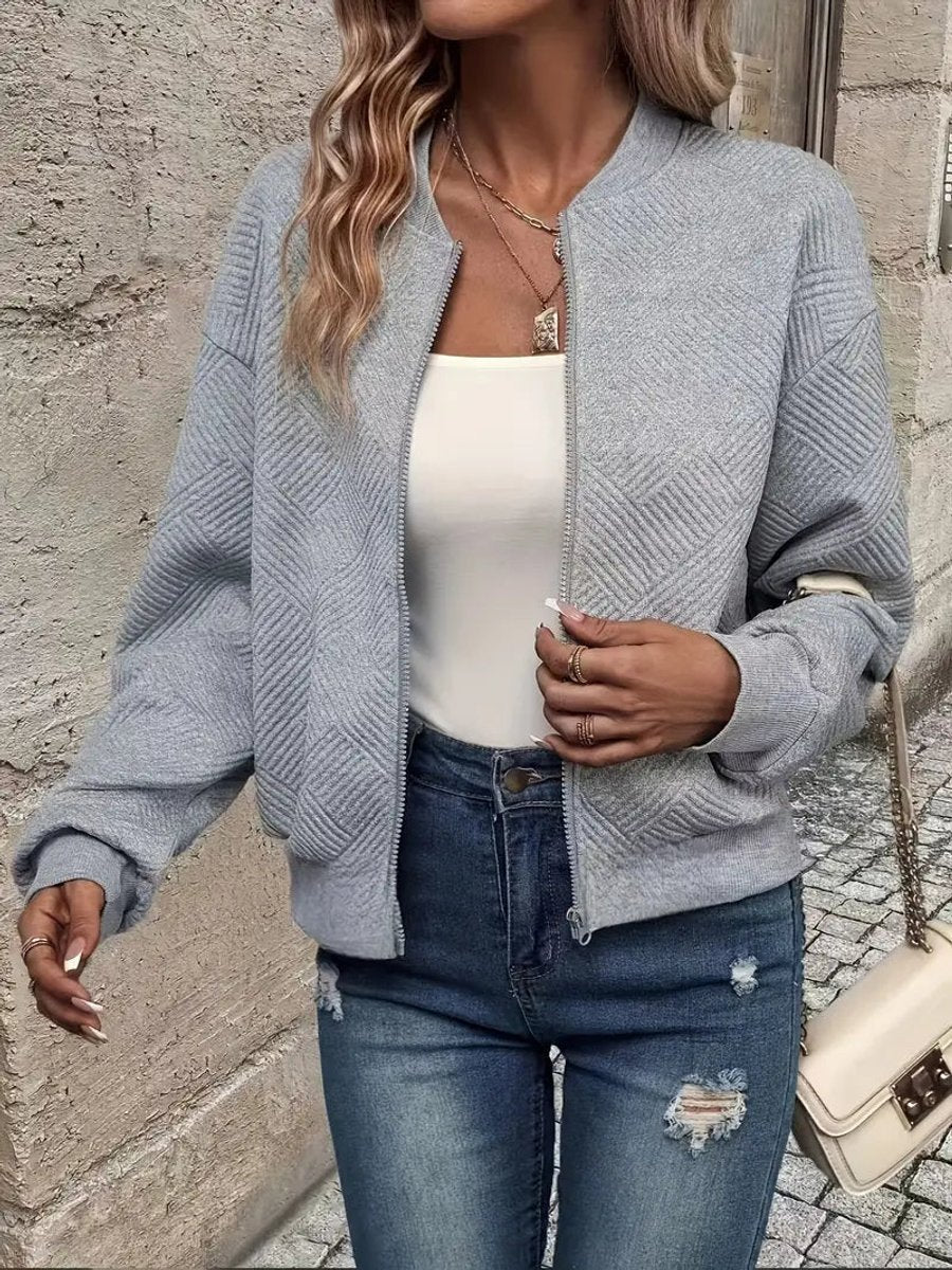 Women's Quilted Zip-Up Cropped Bomber Jacket - Grey