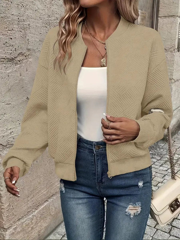 Women's Quilted Zip-Up Cropped Bomber Jacket - Khaki