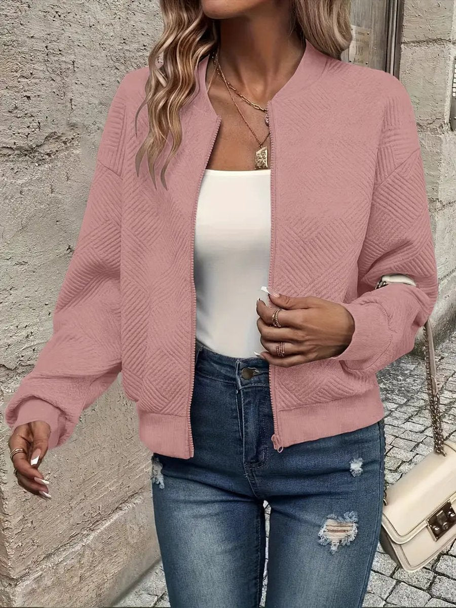 Women's Quilted Zip-Up Cropped Bomber Jacket - Pink