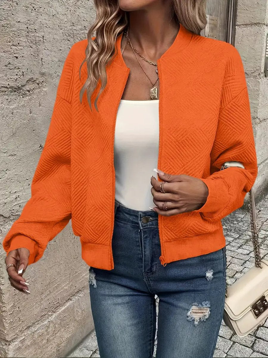 Women's Quilted Zip-Up Cropped Bomber Jacket - Orange