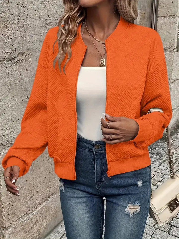 Women's Quilted Zip-Up Cropped Bomber Jacket - Orange