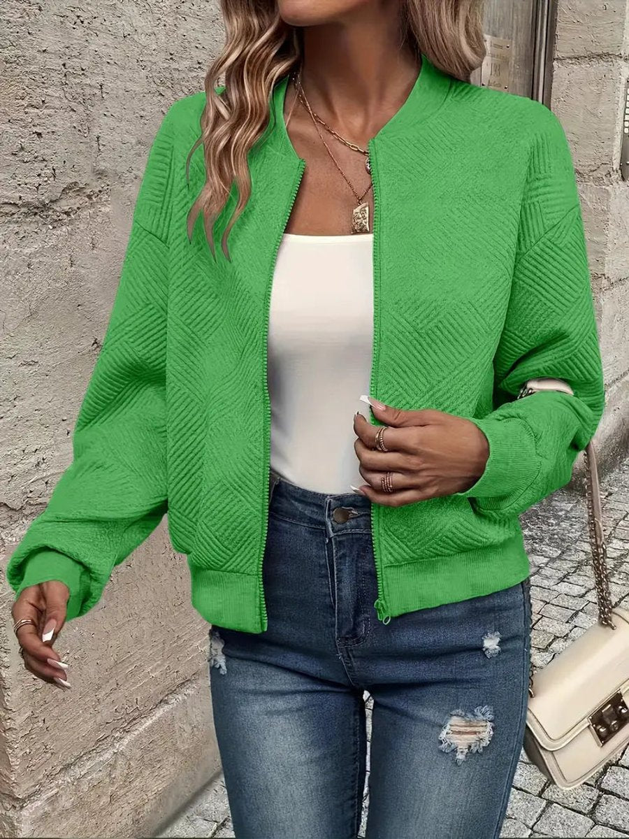 Women's Quilted Zip-Up Cropped Bomber Jacket - Green