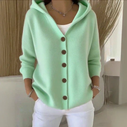 Women's hooded button-front knit cardigan in green