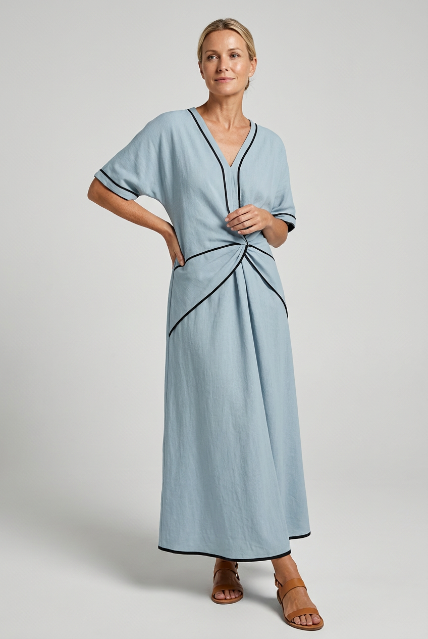 Twist-Front V-Neck Maxi Dress