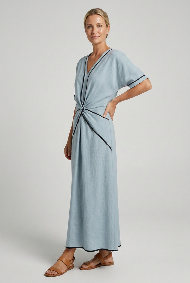 Twist-Front V-Neck Maxi Dress