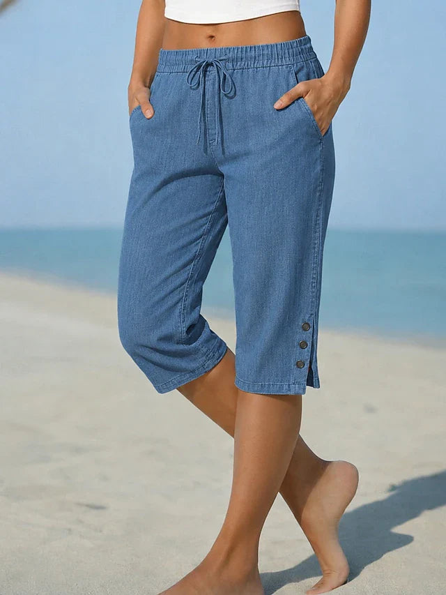 Women's calf length capri pants in blue
