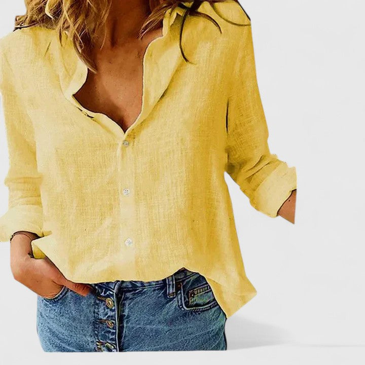 Linen Button-Down Shirt - Yellow