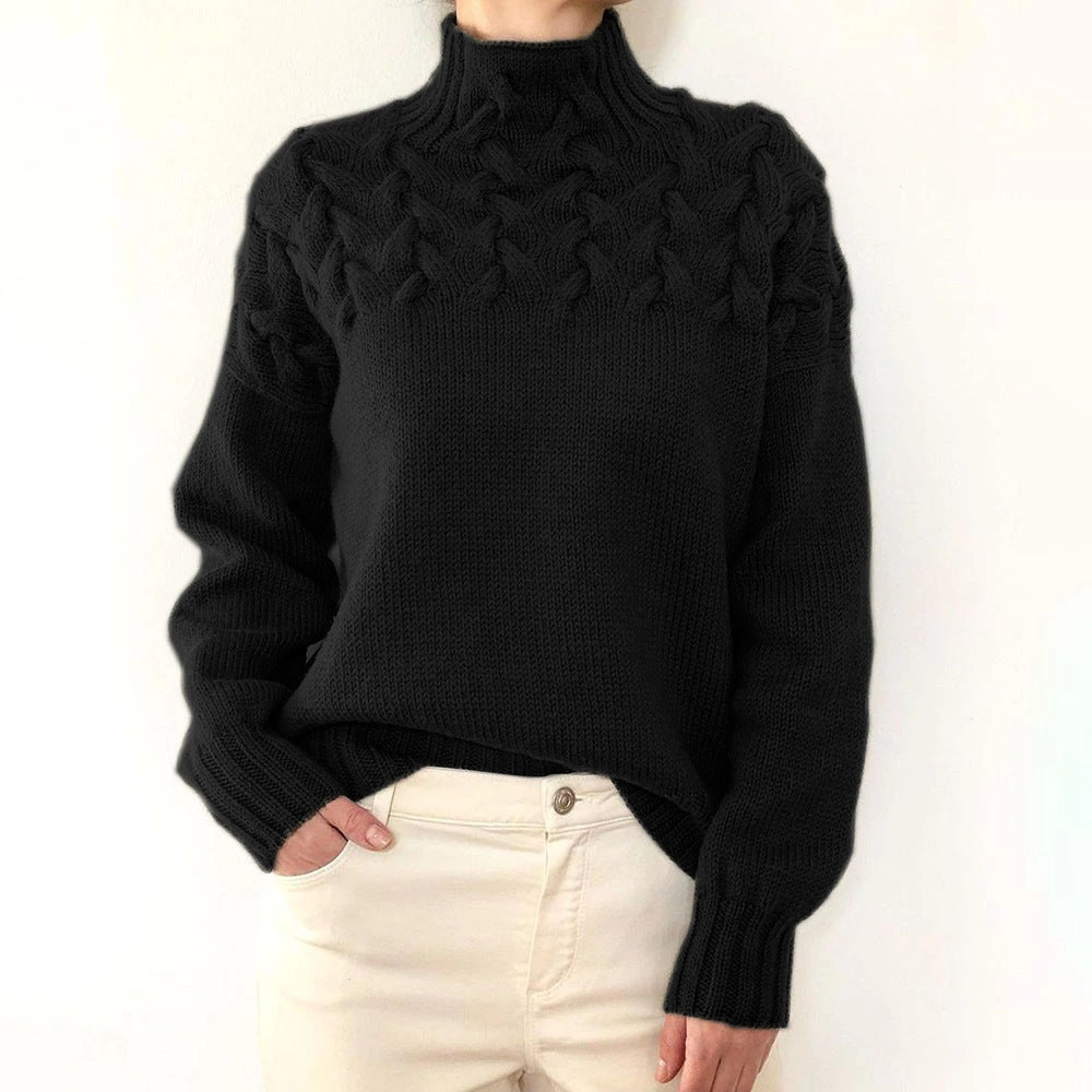 Women's black fine knit turtleneck sweater