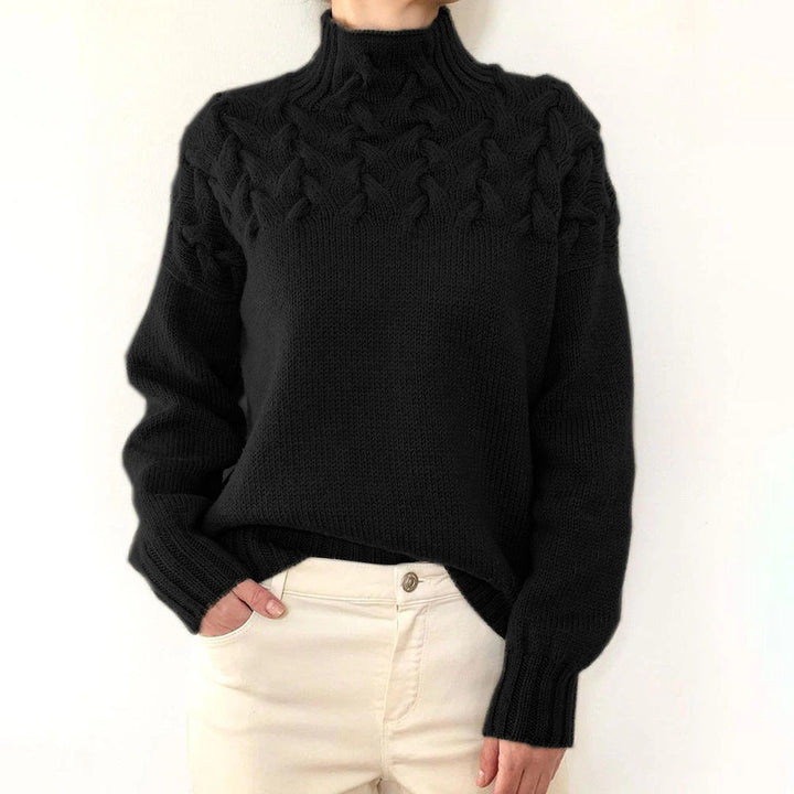 Women's black fine knit turtleneck sweater