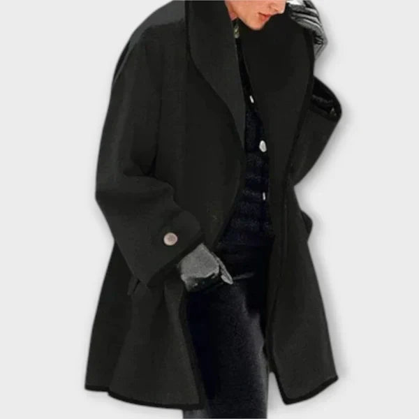 Women's contrast trim tailored trench coat black